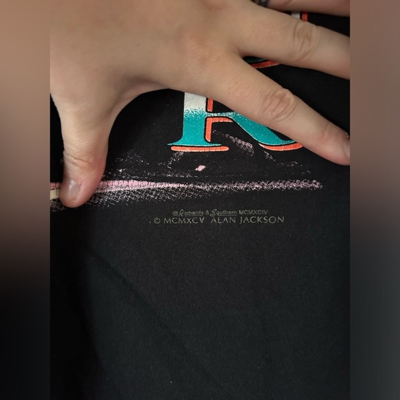 VINTAGE Alan Jackson Shirt L On Tour Concert Black Turquoise Trim 1994 - Picture 8 of 8